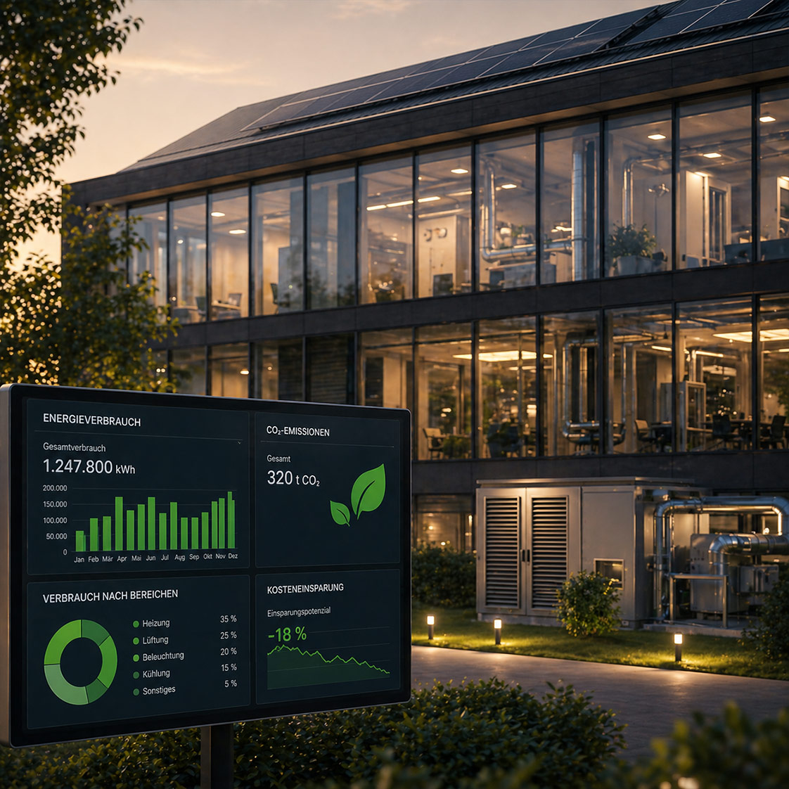 Tablet mit Energie-Dashboard, Lastdiagrammen und Verbrauchskurven. Visualisierung des Energiemanagements